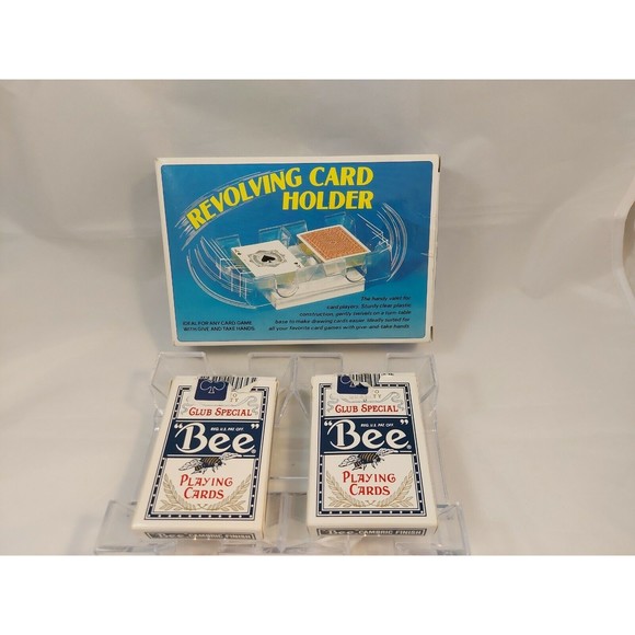 Revolving Playing Card Holder Clear Plastic Acrylic Dual Deck with original box - Picture 4 of 5